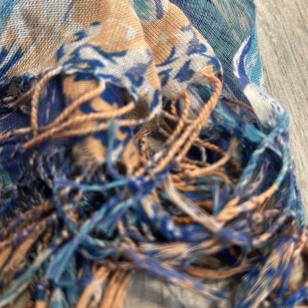 Floral Blue and Orange Spring/Summer Lightweight Scarf - Picture 3 of 3